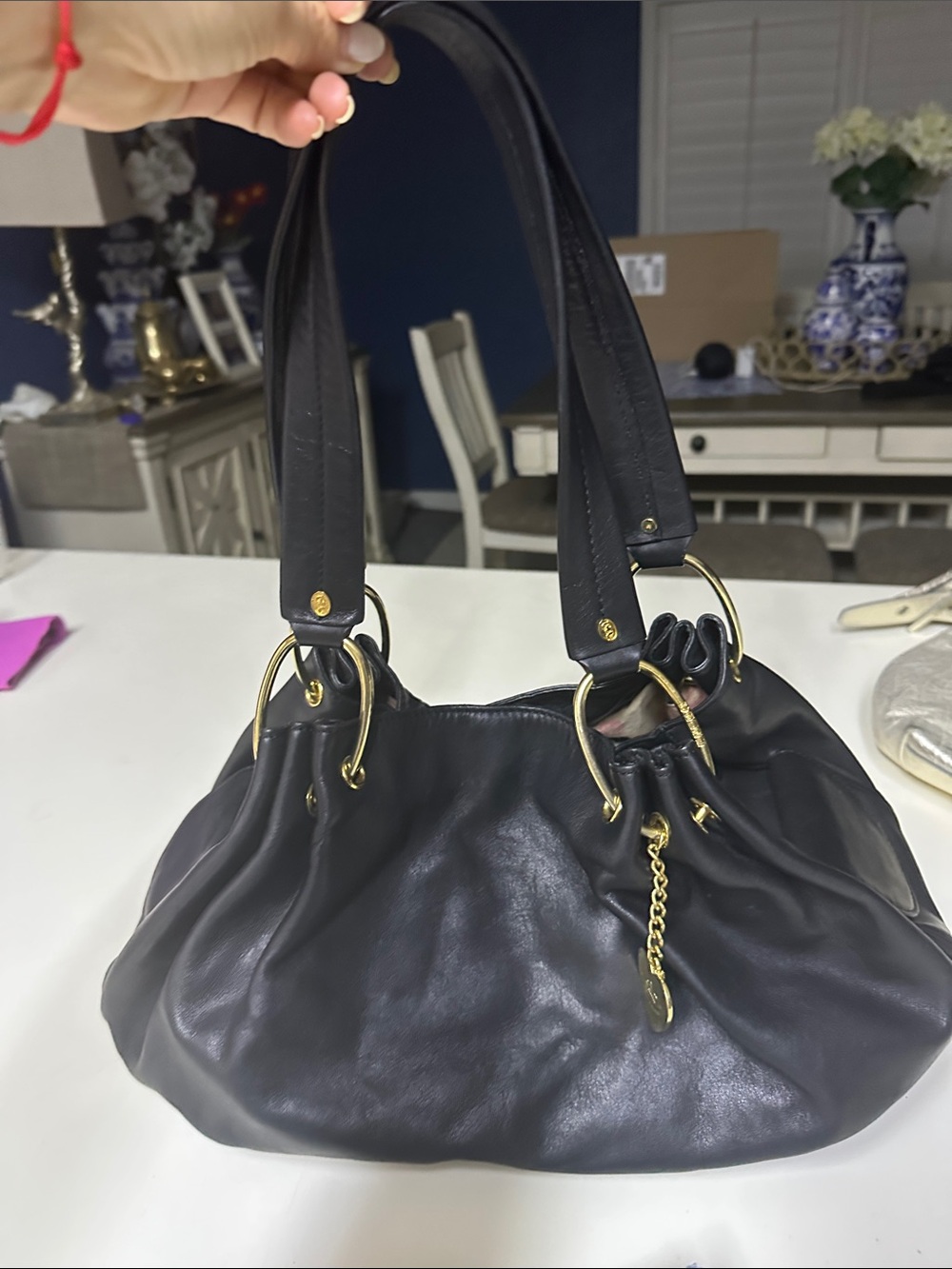 Juicy Couture YK2 Vintage Black Leather Shoulder Bag with Gold Hardware Accent